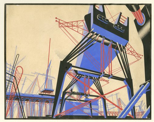 Я. Г. Чернихов. Архитектурная фантазия. Иллюстрация к книге «Архитектурные фантазии. 101 композиция». Ленинград. 1933. Бумага, тушь, гуашь, карандаш. Музей архитектуры имени А. В. Щусева