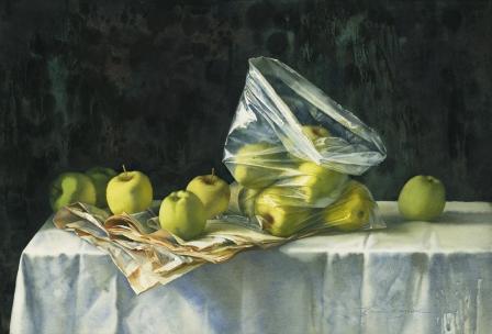 Е. Базанова. Яблоки. Бумага, акварель. 2012