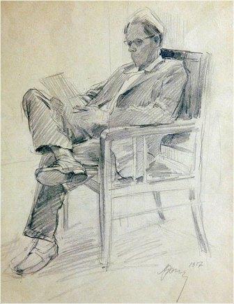 А.Романычев. Портрет Юрия Непринцева. 1957. Бумага, карандаш.