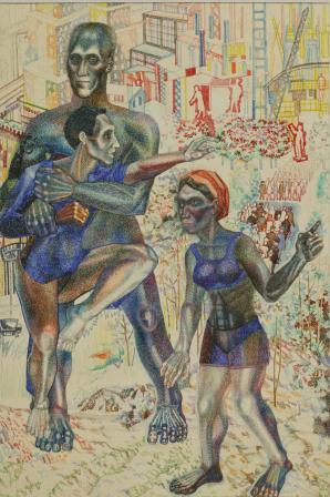 Евграфов Николай Иванович. Третий лишний.   1920-е.  Бумага, карандаш, акварель. ГМИ СПб.