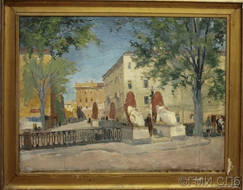 Пакулин В.В.     Ленинградский пейзаж. Львиный мостик. 1945-1947 годы