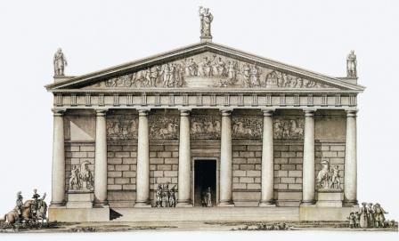 Джакомо Кваренги (1744–1817). Проект Манежа лейб-гвардии Конного полка. Главный фасад. Около 1805 года. Бумага, акварель, тушь, перо.