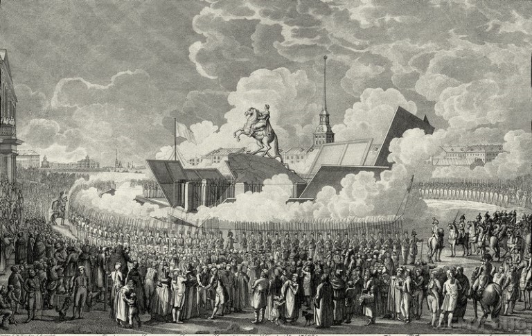 А. К. Мельников. Открытие монумента Петру I. С рисунка А. П. Давыдова 1782 года. Бумага, гравюра офортом и резцом. 1830-е