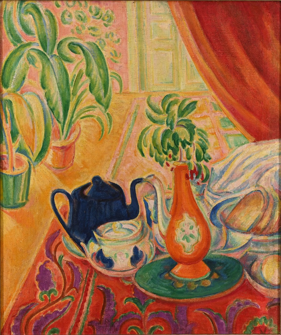 С. Я. Шлейфер. Натюрморт с синим чайником. Холст, дерево, масло. 1912. ГМИ СПб.