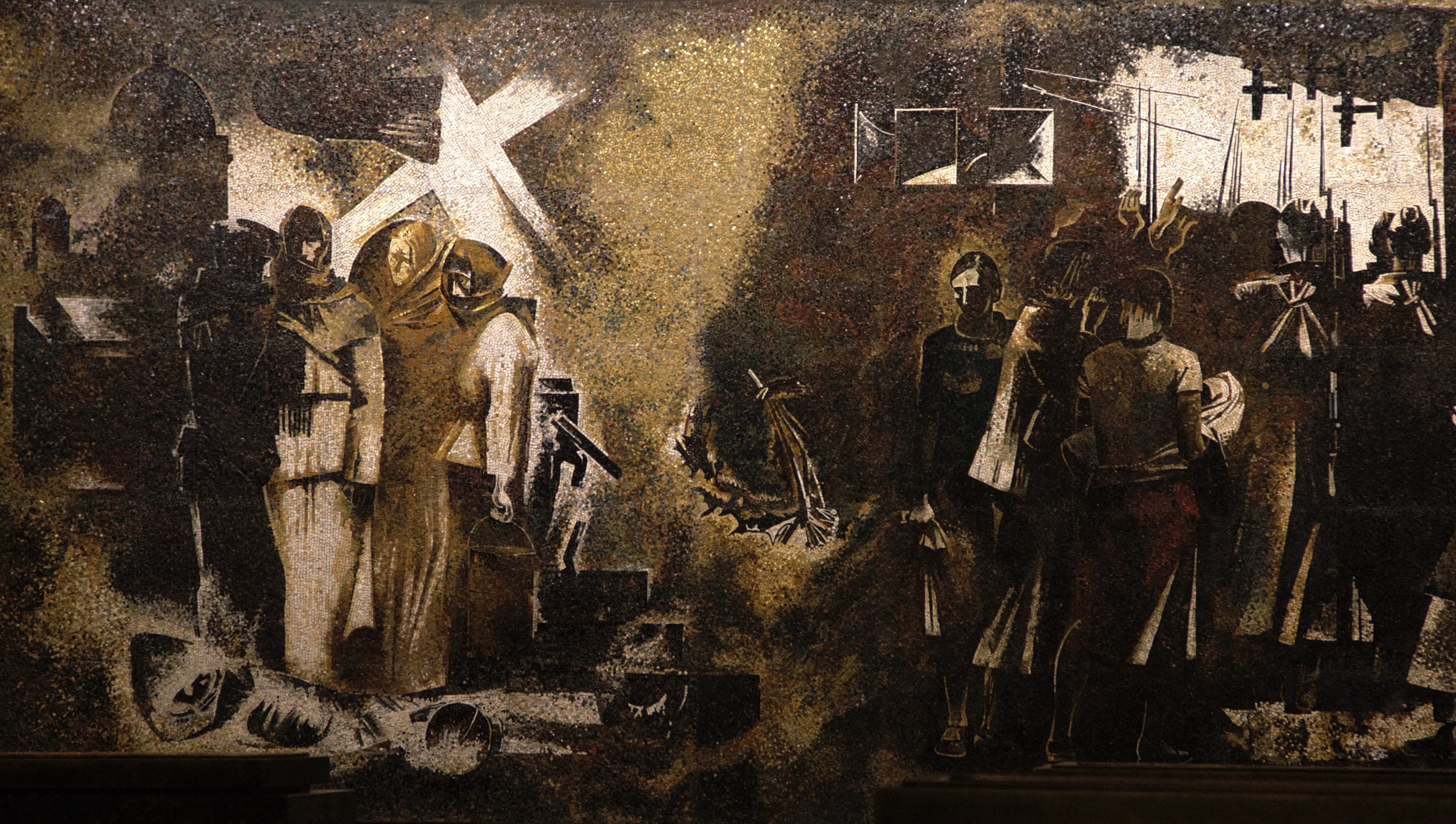Репин С.Н., Уралов И. Г., Фомин Н.П. Мозаичное панно "Блокада". Фрагмент.