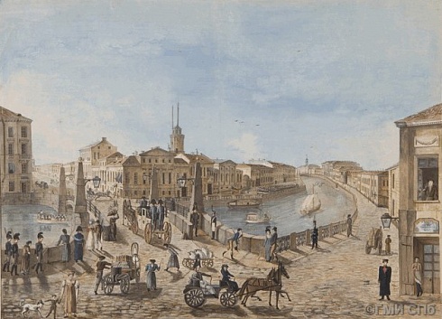 Unknown artist. Red bridge over the Moika river. 1814-1817