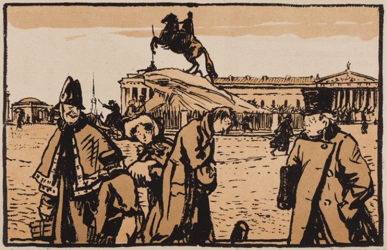 А. Н. Бенуа. Иллюстрация к поэме «Медный всадник». 1923