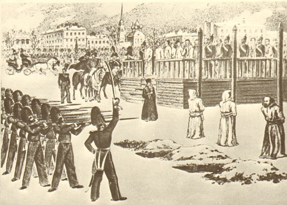 Б. Покровский. Обряд казни на Семеновском плацу. 1849