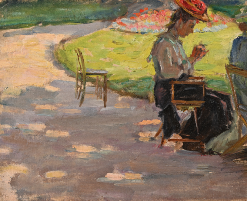 С. Я. Шлейфер. Женщина у клумбы. Холст, картон, масло. 1905–1907. ГМИ СПб.