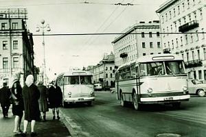 City bus. Exhibition dedicated to the 90th anniversary of St Petersburg bus.